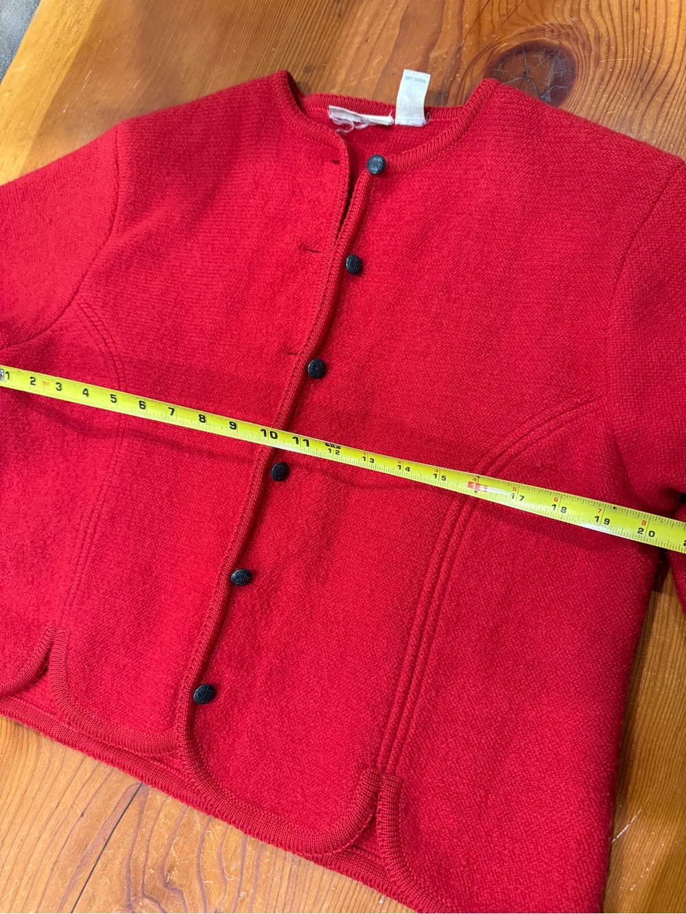 100% Wool Red Women's Button-Front Cardigan - Picture 9 of 10